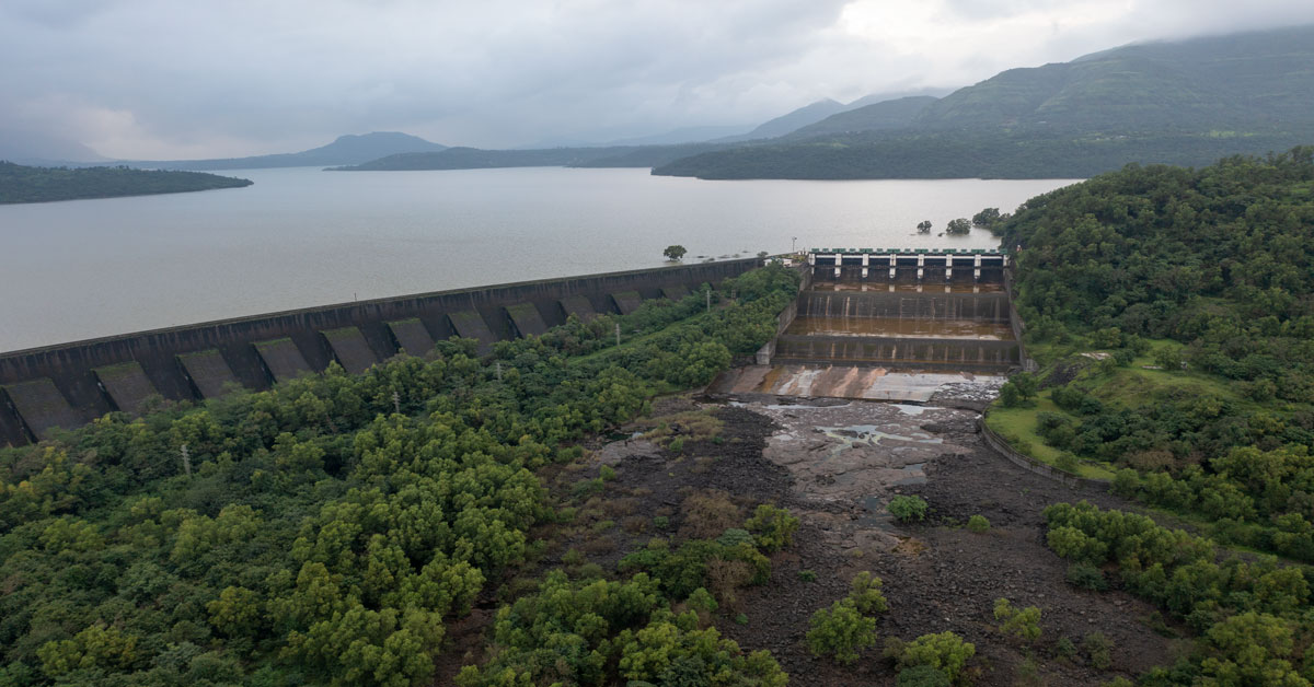 Ariel view of Mulshi Lake and dam